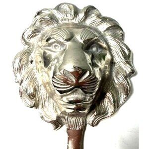 Silver Metal Lion Head Wall Hanger Vintage Heavy